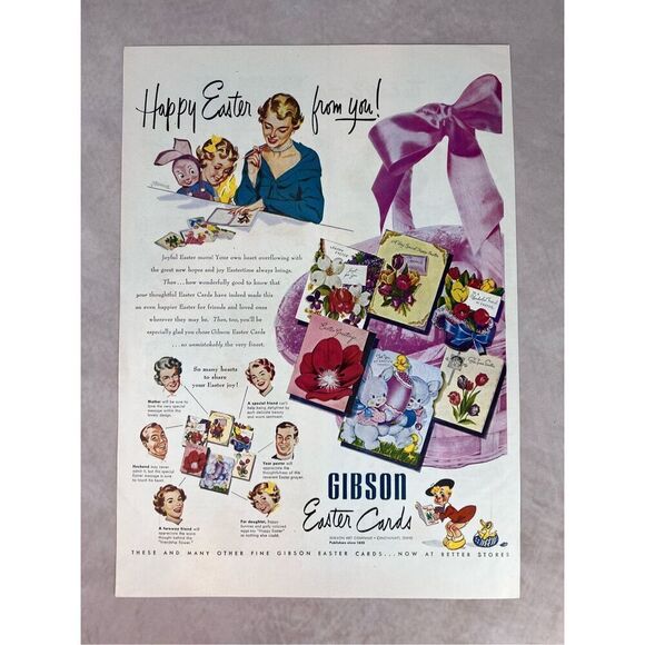 Vintage 1951 Advertising Print of Gibson Easter Cards Ad Mod MCM Ephemera - Picture 1 of 6